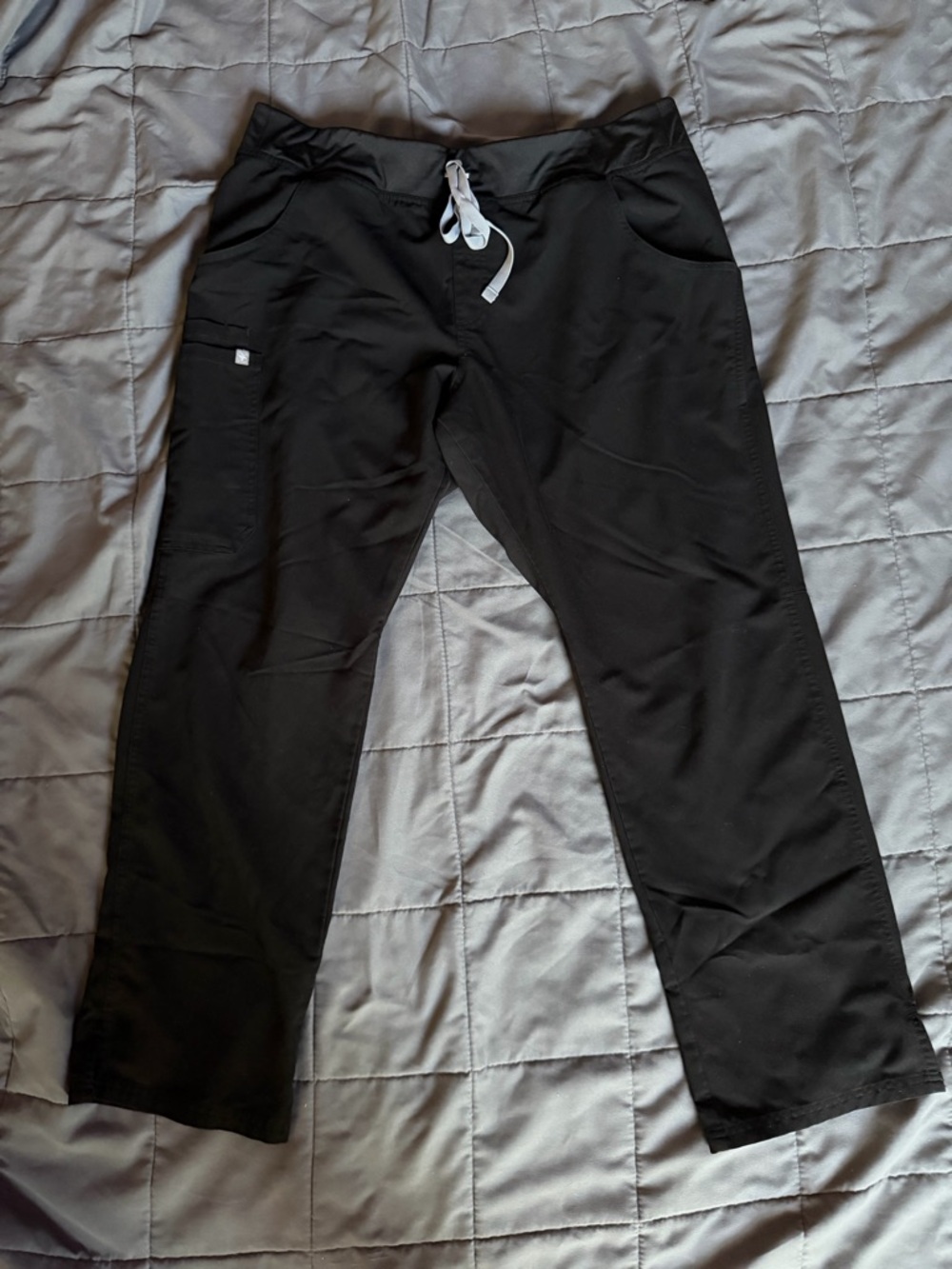 Figs Women's Black Straight-Leg Scrub Pants with White Drawstring - Picture 2 of 7